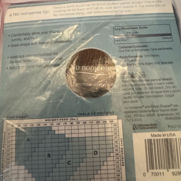 TWO pair of NEW No-Nonsense Ultra Sheer and Great Shapes Panty Hose Size C - Picture 9 of 10